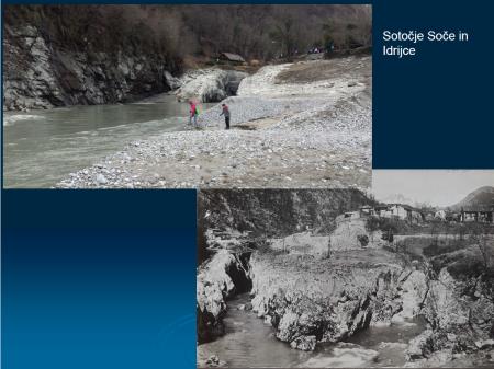 Sotočje Soče in Idrijce nekoč in danes (arhiv SENG)